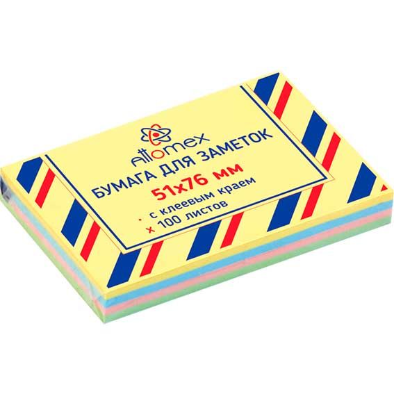Блок для записей клейкий 51х76мм Attomex 100л. 4 пастельных цвета