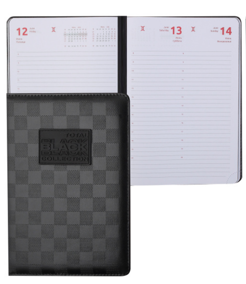 Ежедневник 2026г. А5 168л. deVENTE TOTAL BLACK, черный паттерн в клетку