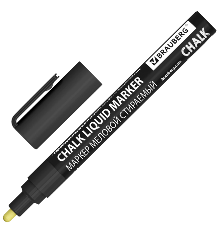 Маркер меловой BRAUBERG CHALK 3мм черный стираемый