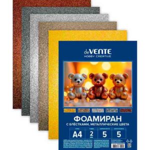 Фоамиран цветной А4 deVENTE HOBBY CREATIVE  5л. 5цв. 2мм с блестками, Металлические цвета