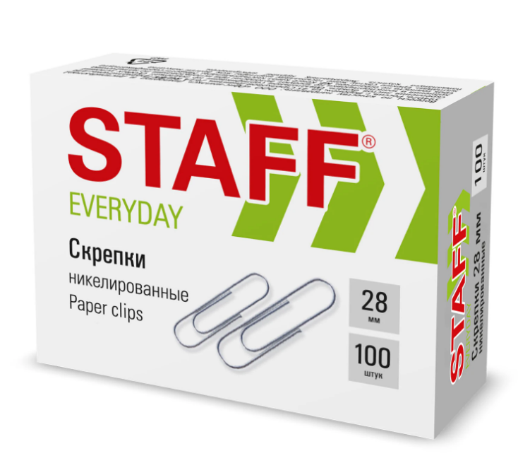 Скрепки канцелярские 28 мм 100 шт.STAFF EVERYDAY никелированные