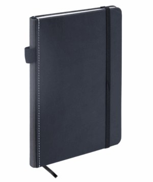 Блокнот 80л. А5 BRAUBERG Edge черный под кожу, резинка, клетка