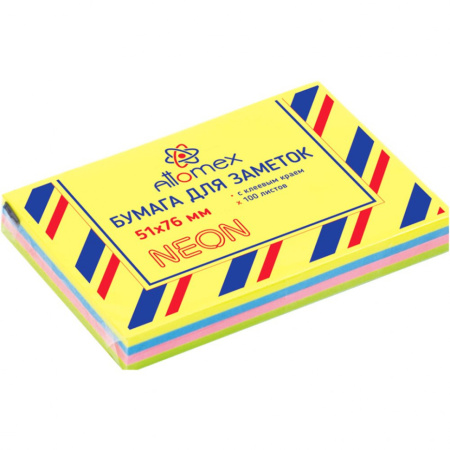 Блок для записей клейкий 51х76мм Attomex 100л. 4 неоновых цвета
