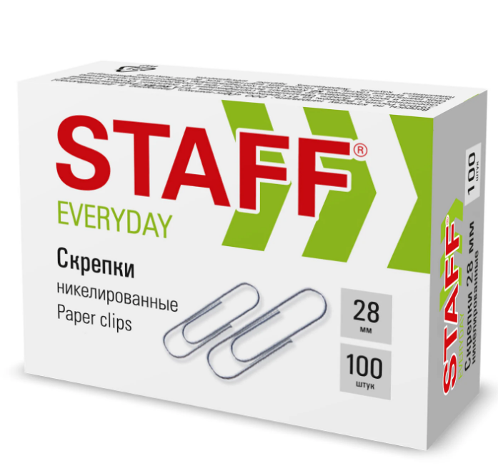 Скрепки канцелярские 28 мм 100 шт.STAFF EVERYDAY оцинкованные