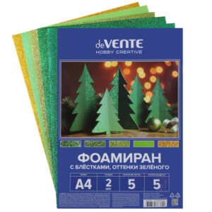 Фоамиран цветной А4 deVENTE HOBBY CREATIVE  5л. 5цв. 2мм с блестками, оттенки зеленого
