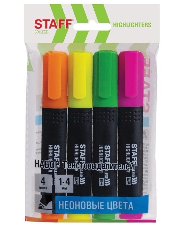 Набор выделителей текста STAFF College HL-497 4цв. 1-4мм