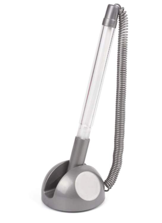 Ручка на липучке с подставкой BRAUBERG корпус серебристый