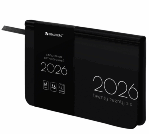 Еженедельник 2026г. А6 BRAUBERG Vista, под кожу Black coal