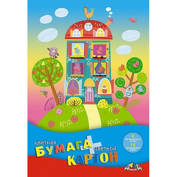 Набор Цветной картон 8л. и Цветная бумага 16л. 8цв Яркая палитра