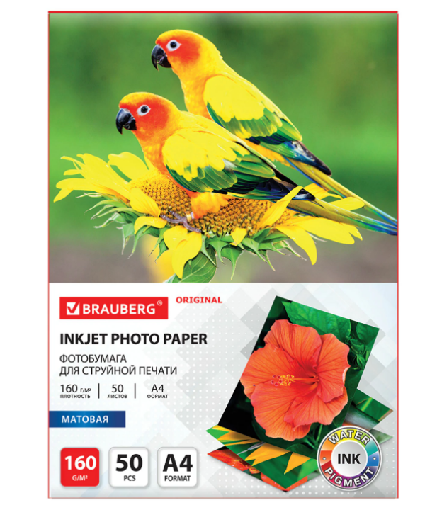 Фотобумага Brauberg А4, 160г/м 50л. матовая односторонняя