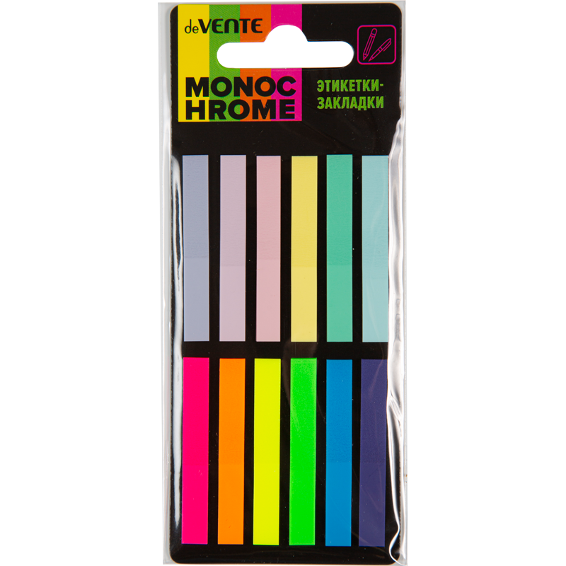 Закладки-ярлычки deVENTE 45х6мм 12цв.х 20л 6 неон и 6 пастель, пластиковые
