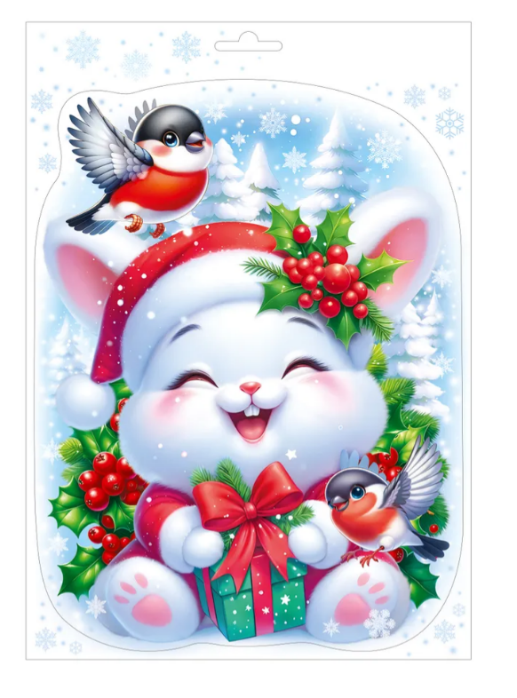 Наклейка оформительская Новогодний зайчик