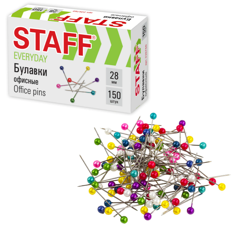 Булавки офисные STAFF EVERYDAY 28мм 150шт.