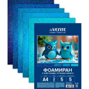 Фоамиран цветной А4 deVENTE HOBBY CREATIVE  5л. 5цв. 2мм с блестками, оттенки синего