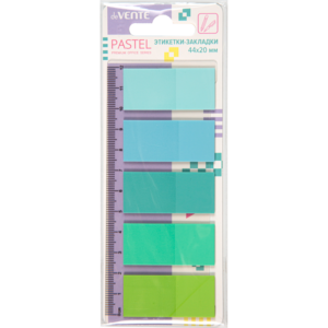 Закладки-ярлычки deVENTE Pastel 44х20мм 5цв.х 20л пастель, пластиковые оттенки голубого