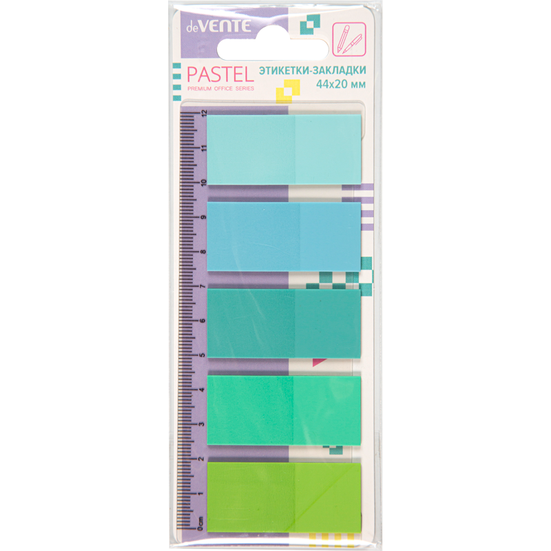 Закладки-ярлычки deVENTE Pastel 44х20мм 5цв.х 20л пастель, пластиковые оттенки голубого