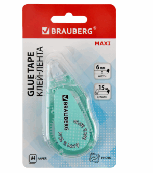 Клей-лента 6мм х15м двухсторонняя в диспенсере BRAUBERG MAXI