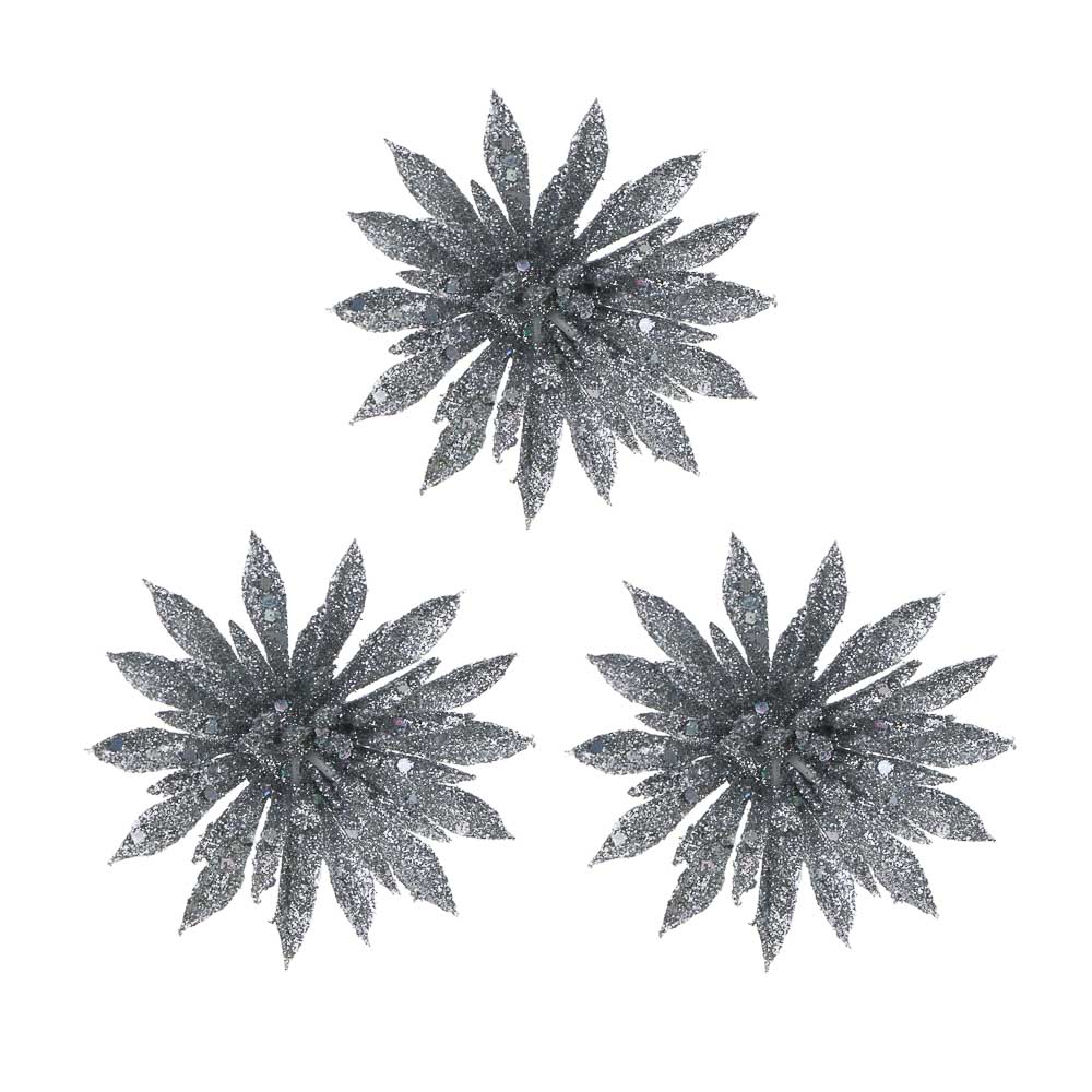 Цветы на проволоке 8x8см 3 шт серебро