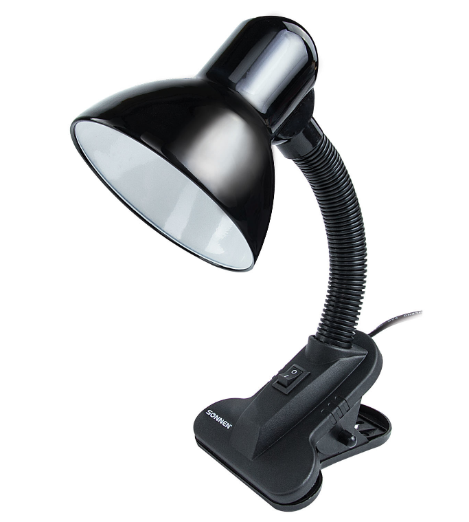 Светильник настольный SONNEN OU-108 на прищепке, цоколь Е27, черный