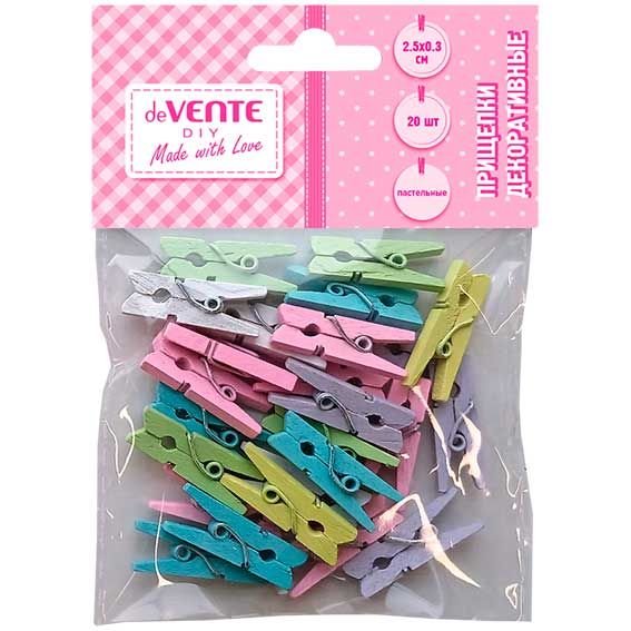Прищепки декоративные deVENTE Natural Wood 25мм 20шт. деревянные, пастельные цвета
