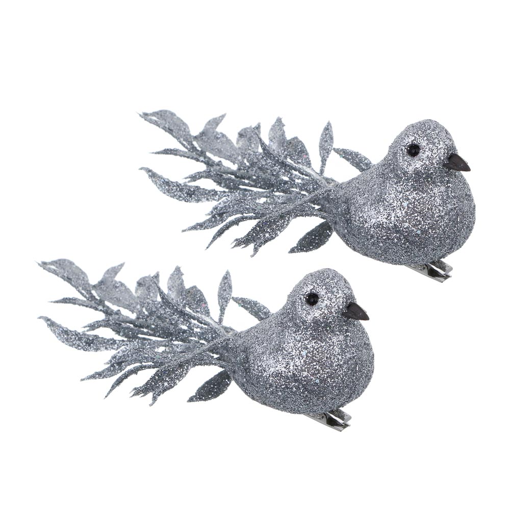 Птицы на прищепке 3,5x13см 2 шт пластик серебро