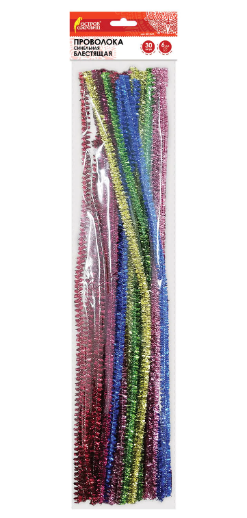 Проволока синельная Пушистая ОСТРОВ СОКРОВИЩ Блестящая 0,6х30см 30шт. ассорти