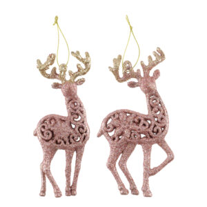 Подвеска декоративная Олень 14см, пластик розовое золото