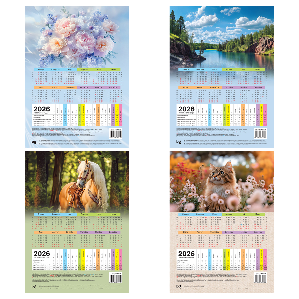 Календарь-табель 2026г. А4, BG ассорти