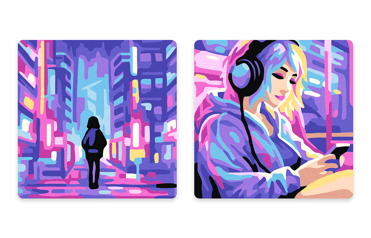 Набор для раскрашивания по номерам на магните ФРЕЯ Неоновый город 9х9см