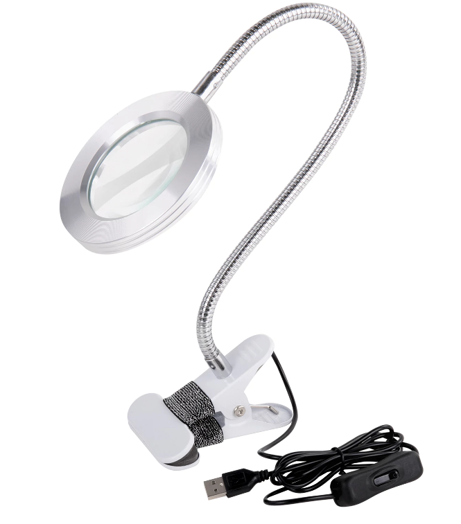 Лупа настольная BRAUBERG на прищепке с LED-подсветкой, диаметр 75 мм, увеличение 3