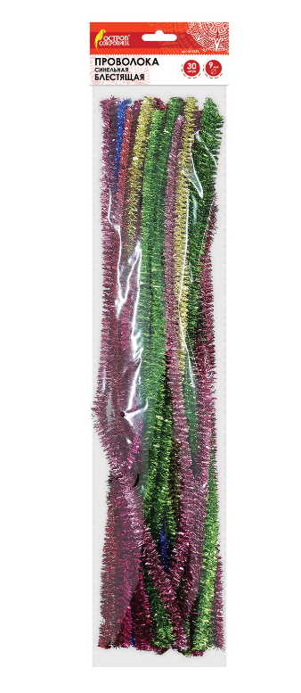 Проволока синельная Пушистая ОСТРОВ СОКРОВИЩ Блестящая 0,9х30см 30шт. ассорти