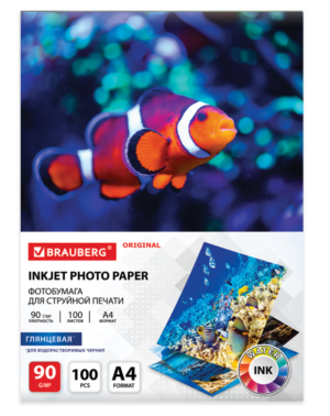 Фотобумага BRAUBERG ORIGINAL А4, 90г/м 100л. глянцевая односторонняя
