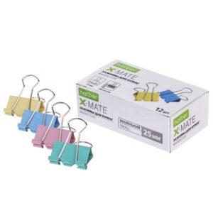 Зажим металлический 25мм цветной Hatber X-Mate