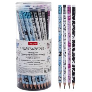 Карандаш чернографитный Hatber Cats&Dogs НВ, с ластиком