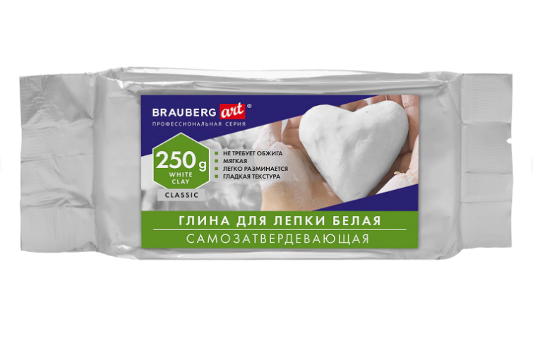 Глина для лепки BRAUBERG ART CLASSIC 250г белая