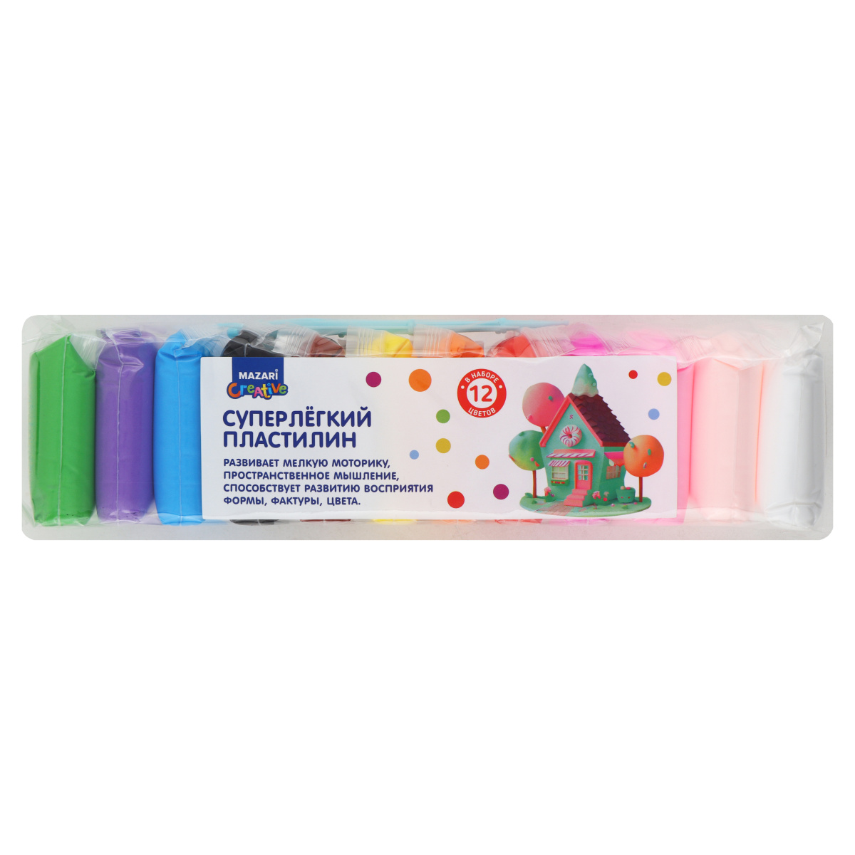 Пластилин воздушный 12 цветов 156г Mazari суперлёгкий