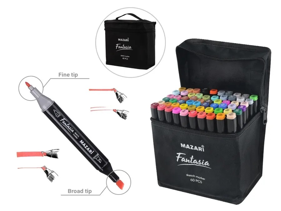 Набор маркеров для скетчинга 2-сторонние 60 цв. Mazari FANTASIA