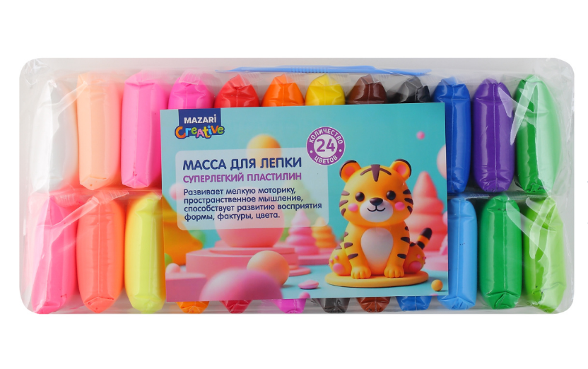 Пластилин воздушный 24 цвета 288г Mazari суперлёгкий
