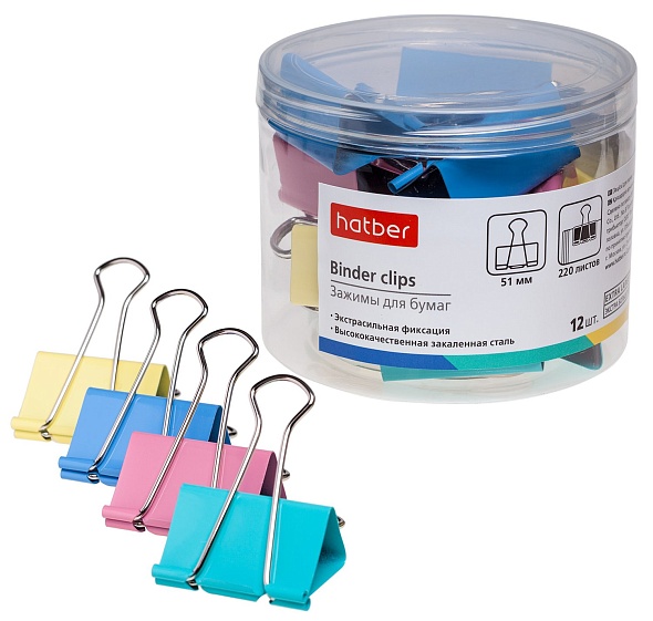 Зажим металлический 51мм цветной Hatber