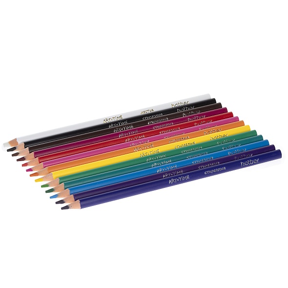 Карандаши цветные Hatber ART-TIME 12цв.+1 карандаш-ластик, стираемые пластиковые