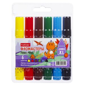 Фломастеры Hatber JUMBO-XL ДИНОСАД  6цв. утолщенный корпус