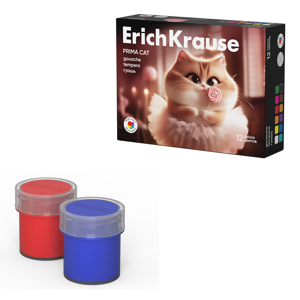 Гуашь 12 цв. 17мл Erich Krause Prima Cat