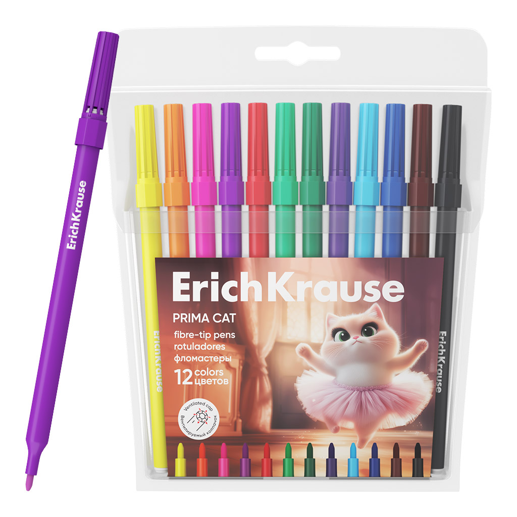 Фломастеры Erich Krause Prima Cat, 12 цветов