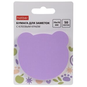 Блок для записей клейкий 70х70мм Hatber Teddy 50л фигурный