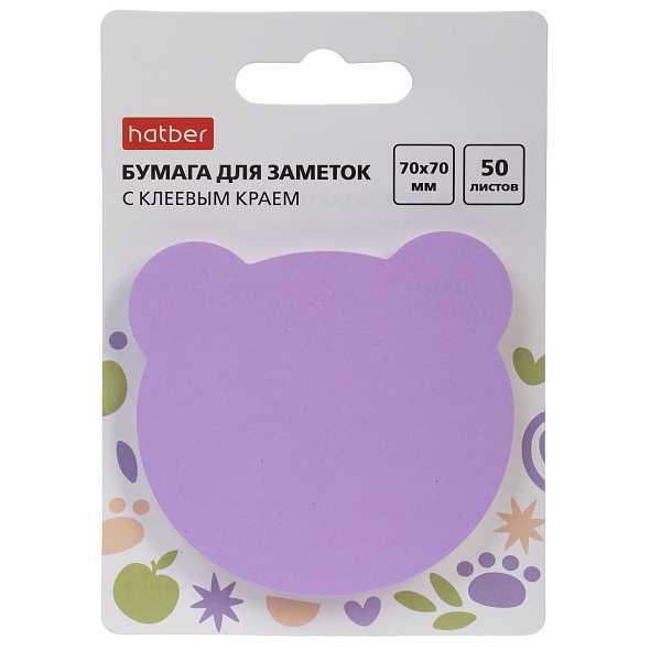 Блок для записей клейкий 70х70мм Hatber Teddy 50л фигурный