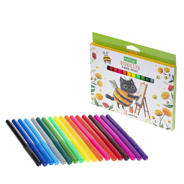 Фломастеры Hatber ECO ЖЖ-МЯУ 18цв. к/к