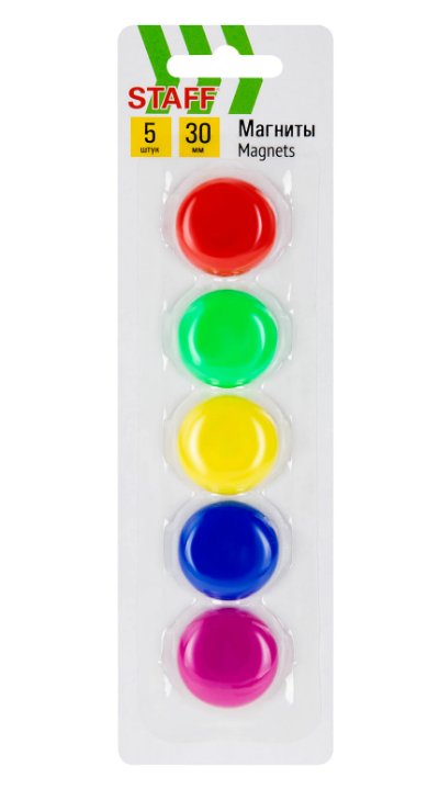 Магнит для доски 3см (5шт.) STAFF Basic, цвета ассорти