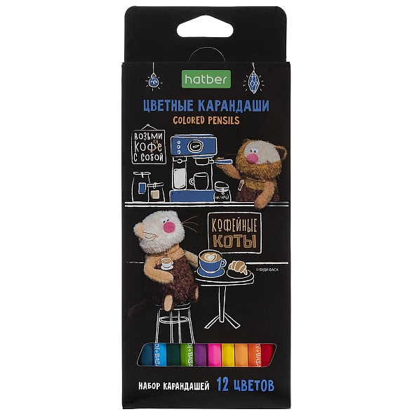 Карандаши цветные Hatber ECO Кофейные коты 12цв.
