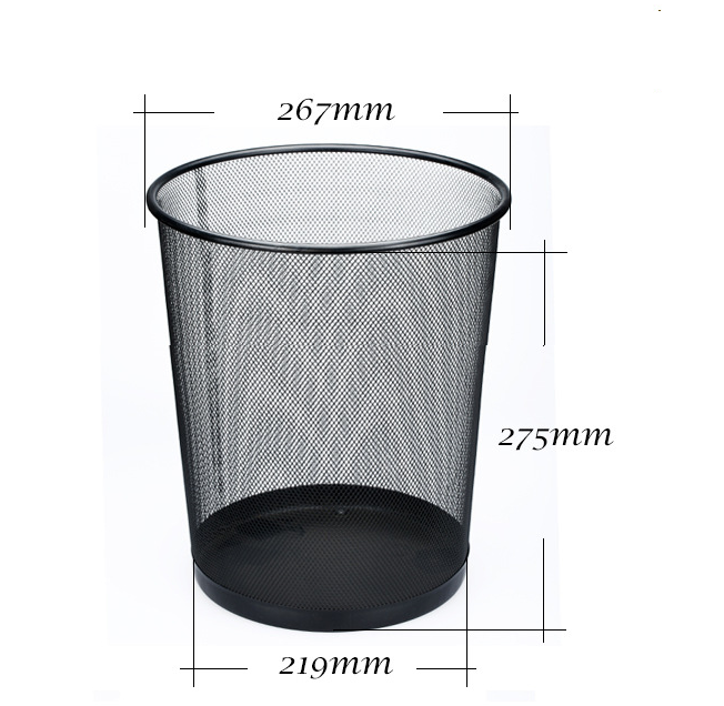 Корзина для бумаг  9л круглая, металлическая, сетчатая, черная