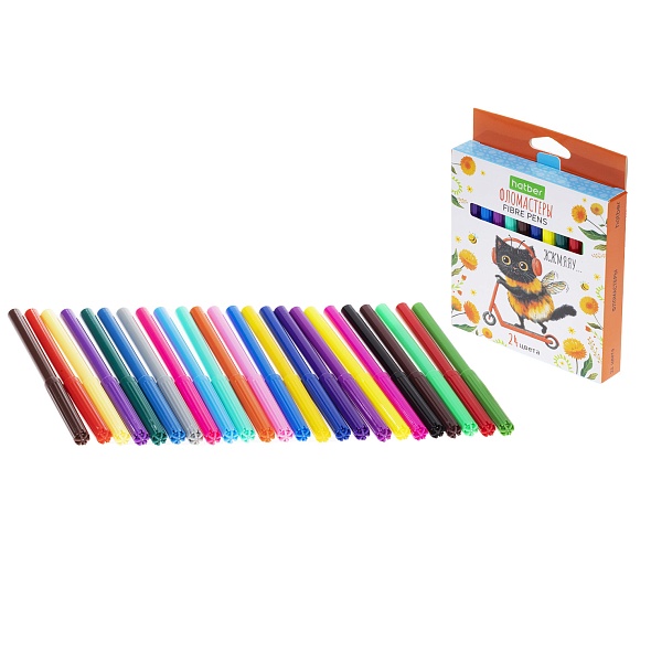 Фломастеры Hatber ECO ЖЖ-МЯУ 24цв. к/к